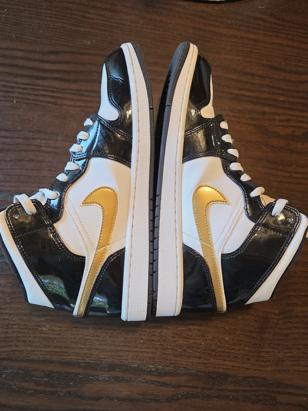 Nike Air Jordan 1 Mid SE Patent Black Gold Metallic White Men's 10.5 852542-007